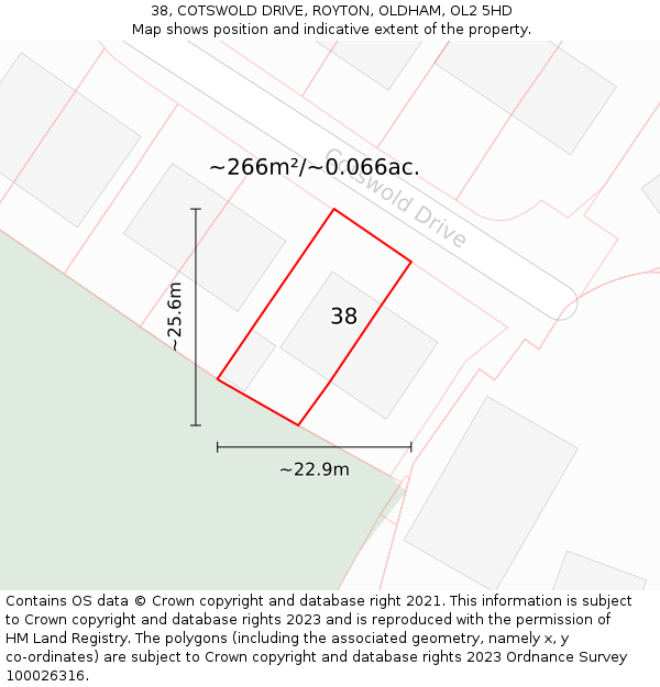 38, COTSWOLD DRIVE, ROYTON, OLDHAM, OL2 5HD: Plot and title map
