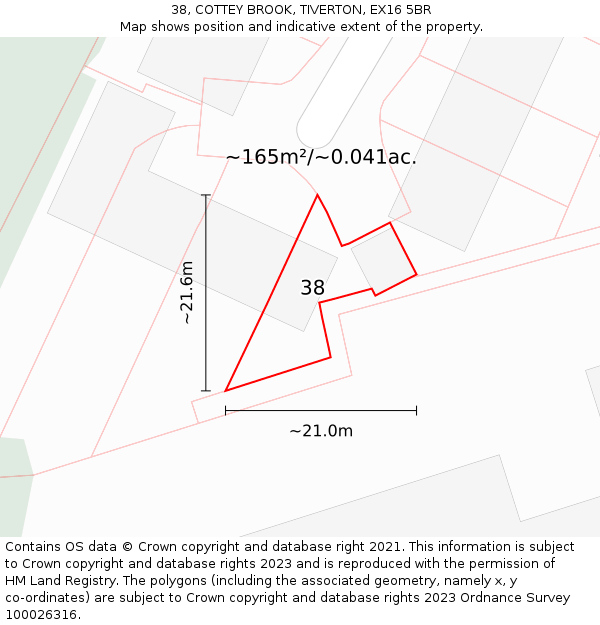 38, COTTEY BROOK, TIVERTON, EX16 5BR: Plot and title map