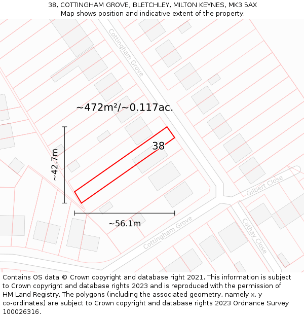 38, COTTINGHAM GROVE, BLETCHLEY, MILTON KEYNES, MK3 5AX: Plot and title map