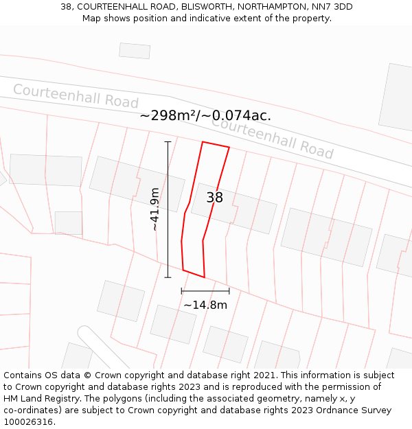 38, COURTEENHALL ROAD, BLISWORTH, NORTHAMPTON, NN7 3DD: Plot and title map