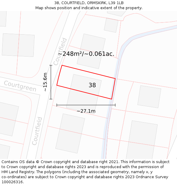 38, COURTFIELD, ORMSKIRK, L39 1LB: Plot and title map