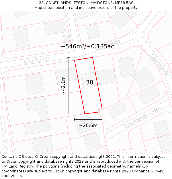 38, COURTLANDS, TESTON, MAIDSTONE, ME18 5AS: Plot and title map