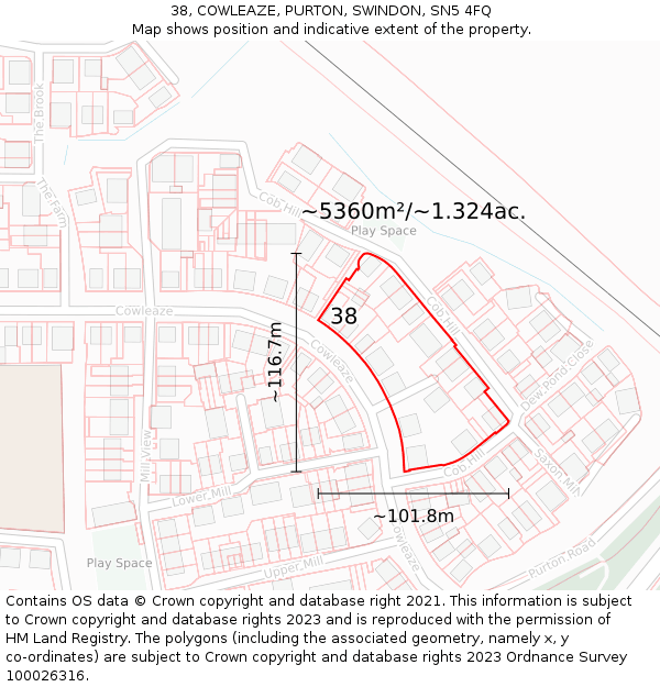 38, COWLEAZE, PURTON, SWINDON, SN5 4FQ: Plot and title map