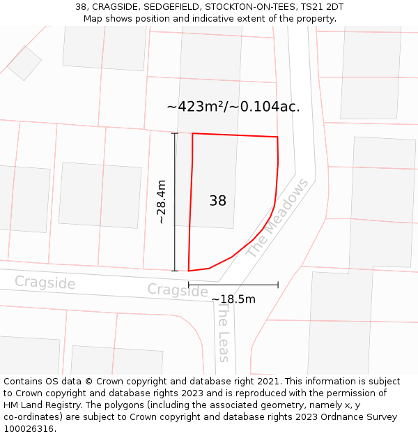 38, CRAGSIDE, SEDGEFIELD, STOCKTON-ON-TEES, TS21 2DT: Plot and title map