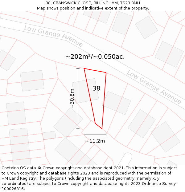 38, CRANSWICK CLOSE, BILLINGHAM, TS23 3NH: Plot and title map