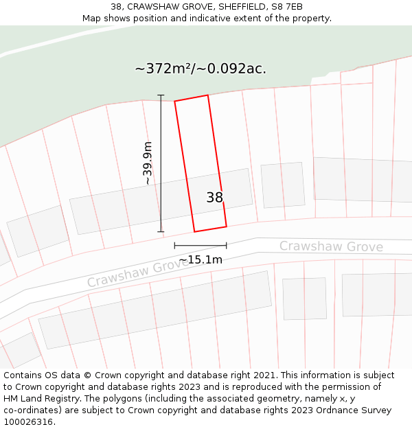38, CRAWSHAW GROVE, SHEFFIELD, S8 7EB: Plot and title map