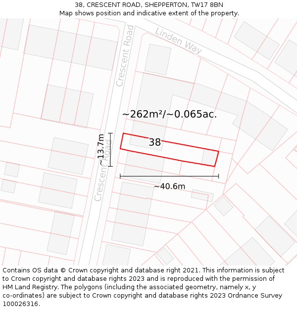 38, CRESCENT ROAD, SHEPPERTON, TW17 8BN: Plot and title map