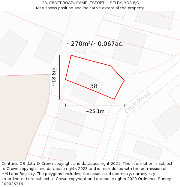 38, CROFT ROAD, CAMBLESFORTH, SELBY, YO8 8JS: Plot and title map