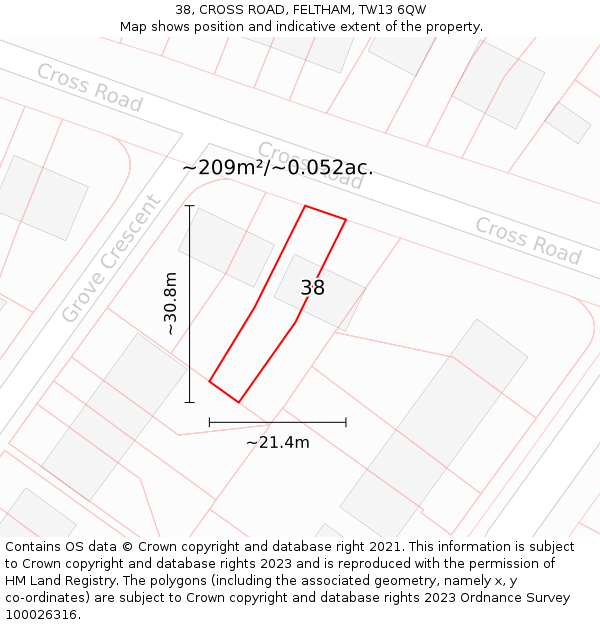 38, CROSS ROAD, FELTHAM, TW13 6QW: Plot and title map