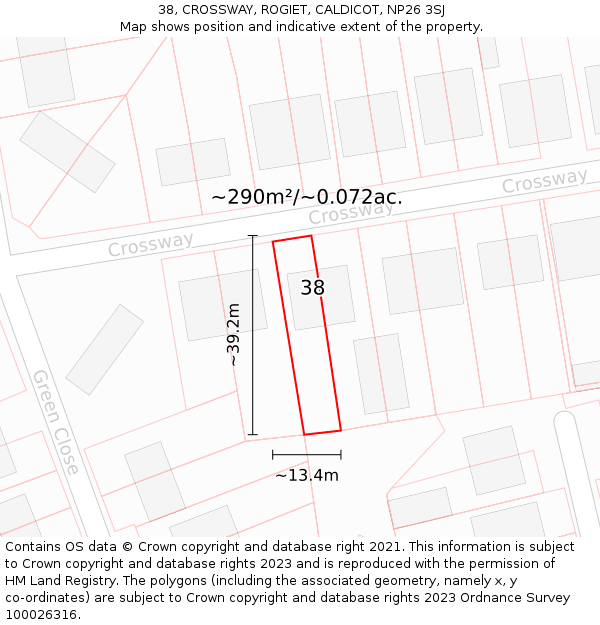 38, CROSSWAY, ROGIET, CALDICOT, NP26 3SJ: Plot and title map
