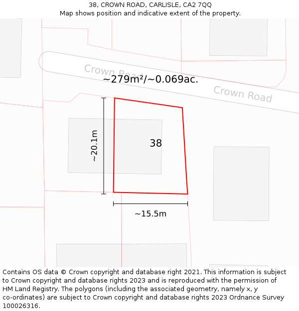 38, CROWN ROAD, CARLISLE, CA2 7QQ: Plot and title map