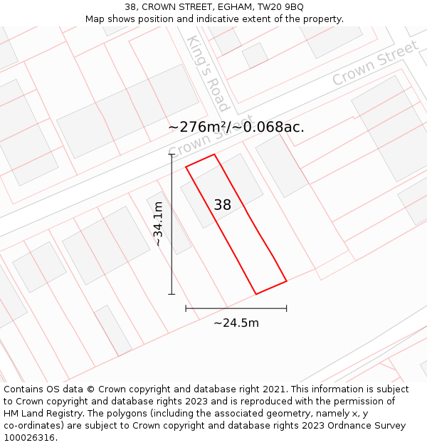 38, CROWN STREET, EGHAM, TW20 9BQ: Plot and title map