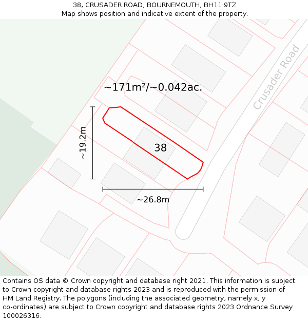 38, CRUSADER ROAD, BOURNEMOUTH, BH11 9TZ: Plot and title map
