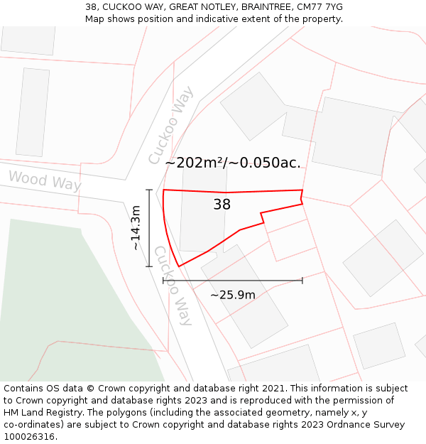 38, CUCKOO WAY, GREAT NOTLEY, BRAINTREE, CM77 7YG: Plot and title map
