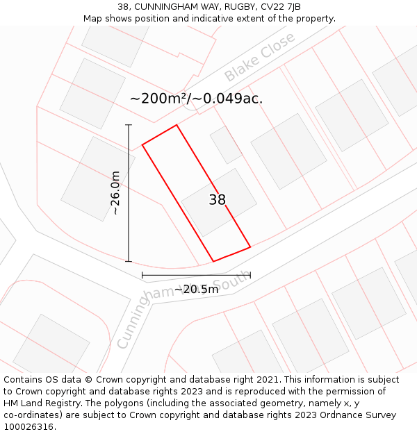 38, CUNNINGHAM WAY, RUGBY, CV22 7JB: Plot and title map