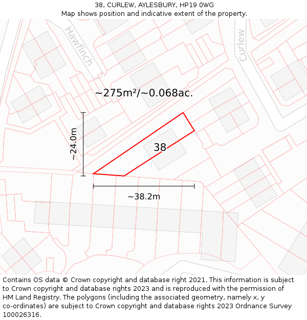 38, CURLEW, AYLESBURY, HP19 0WG: Plot and title map