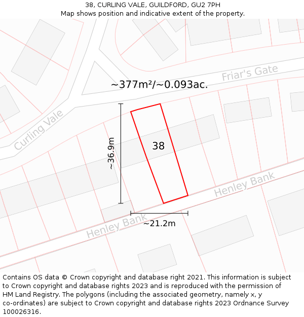 38, CURLING VALE, GUILDFORD, GU2 7PH: Plot and title map