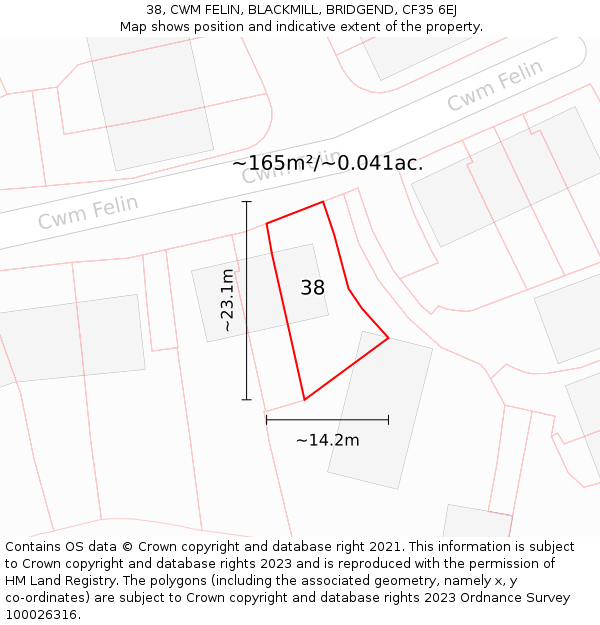 38, CWM FELIN, BLACKMILL, BRIDGEND, CF35 6EJ: Plot and title map