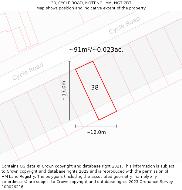 38, CYCLE ROAD, NOTTINGHAM, NG7 2DT: Plot and title map