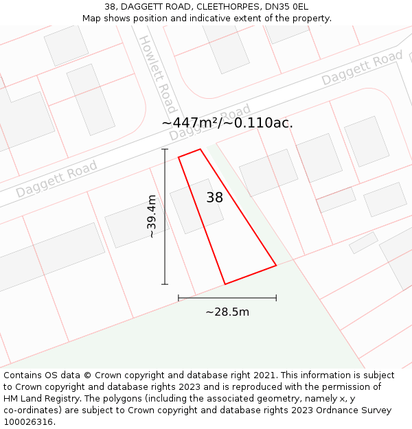 38, DAGGETT ROAD, CLEETHORPES, DN35 0EL: Plot and title map