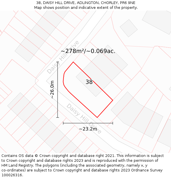 38, DAISY HILL DRIVE, ADLINGTON, CHORLEY, PR6 9NE: Plot and title map