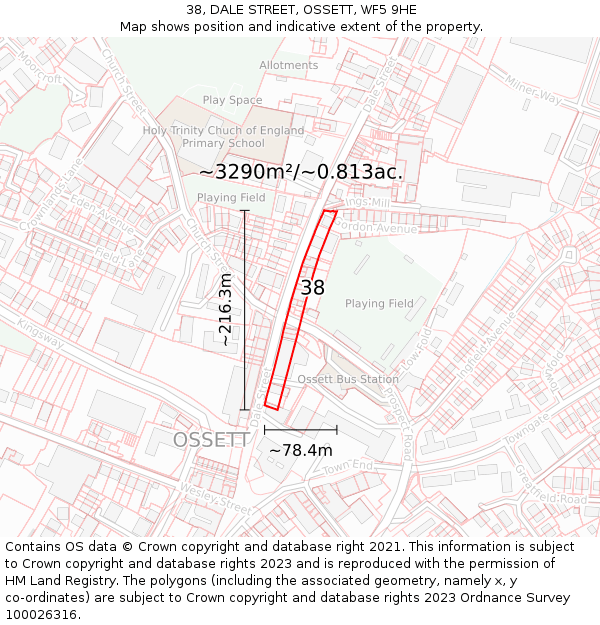 38, DALE STREET, OSSETT, WF5 9HE: Plot and title map