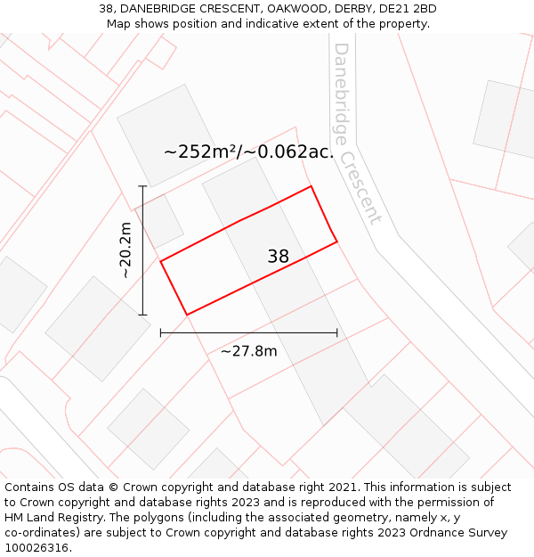 38, DANEBRIDGE CRESCENT, OAKWOOD, DERBY, DE21 2BD: Plot and title map