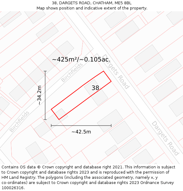 38, DARGETS ROAD, CHATHAM, ME5 8BL: Plot and title map