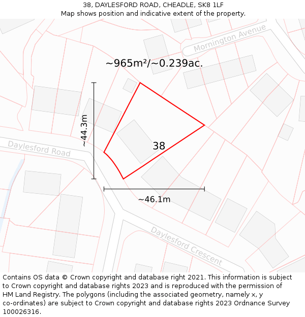 38, DAYLESFORD ROAD, CHEADLE, SK8 1LF: Plot and title map