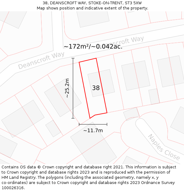 38, DEANSCROFT WAY, STOKE-ON-TRENT, ST3 5XW: Plot and title map