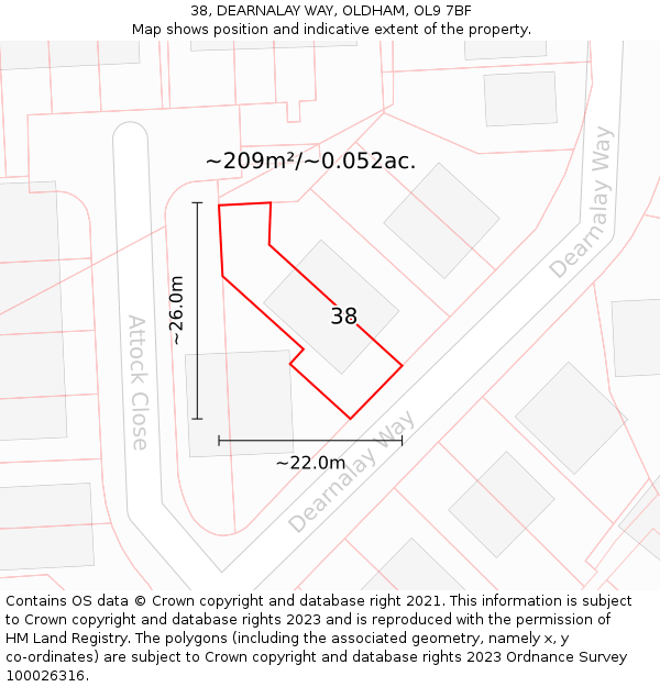38, DEARNALAY WAY, OLDHAM, OL9 7BF: Plot and title map