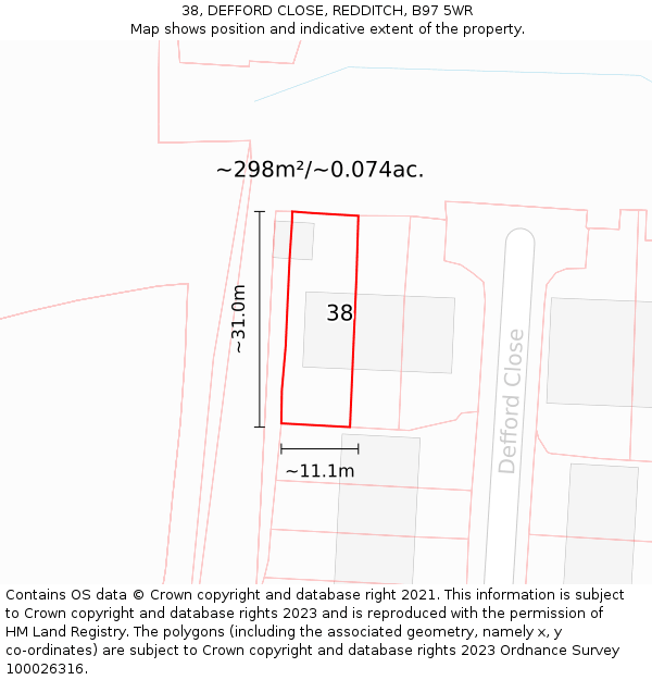 38, DEFFORD CLOSE, REDDITCH, B97 5WR: Plot and title map