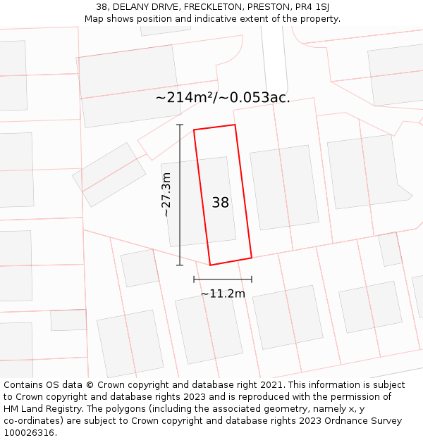 38, DELANY DRIVE, FRECKLETON, PRESTON, PR4 1SJ: Plot and title map