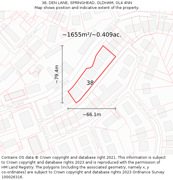 38, DEN LANE, SPRINGHEAD, OLDHAM, OL4 4NN: Plot and title map