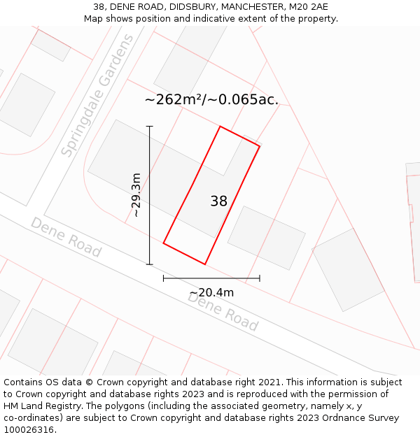 38, DENE ROAD, DIDSBURY, MANCHESTER, M20 2AE: Plot and title map