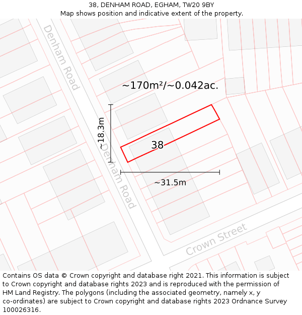 38, DENHAM ROAD, EGHAM, TW20 9BY: Plot and title map