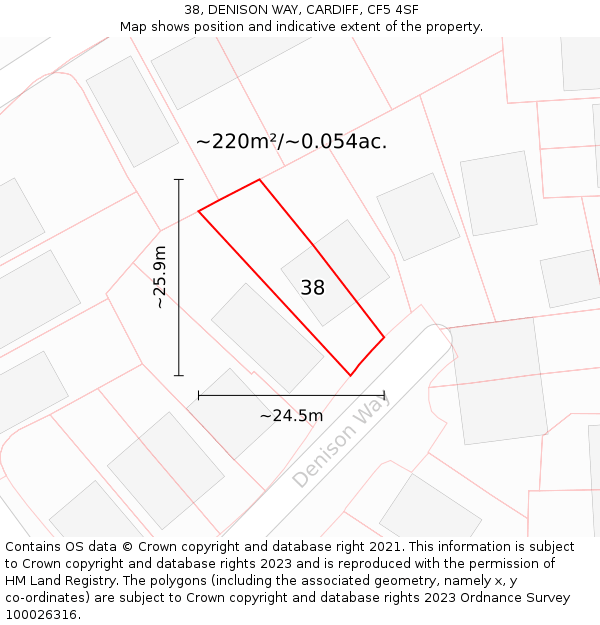 38, DENISON WAY, CARDIFF, CF5 4SF: Plot and title map