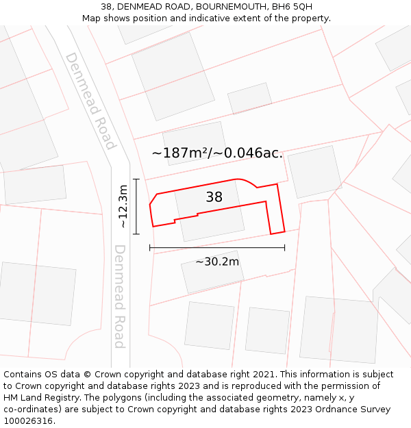 38, DENMEAD ROAD, BOURNEMOUTH, BH6 5QH: Plot and title map