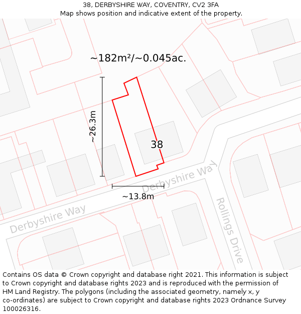 38, DERBYSHIRE WAY, COVENTRY, CV2 3FA: Plot and title map