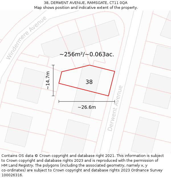 38, DERWENT AVENUE, RAMSGATE, CT11 0QA: Plot and title map