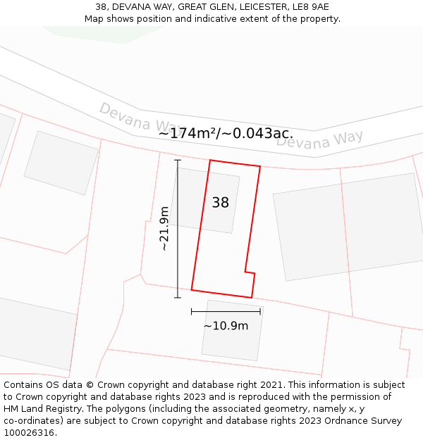 38, DEVANA WAY, GREAT GLEN, LEICESTER, LE8 9AE: Plot and title map