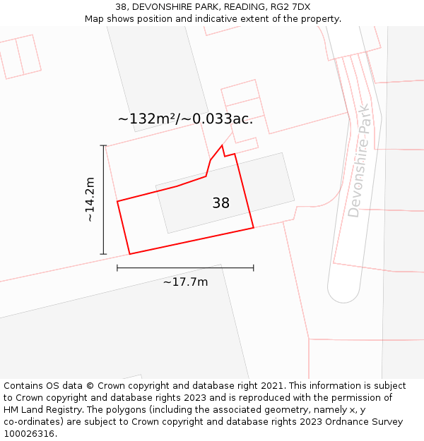 38, DEVONSHIRE PARK, READING, RG2 7DX: Plot and title map