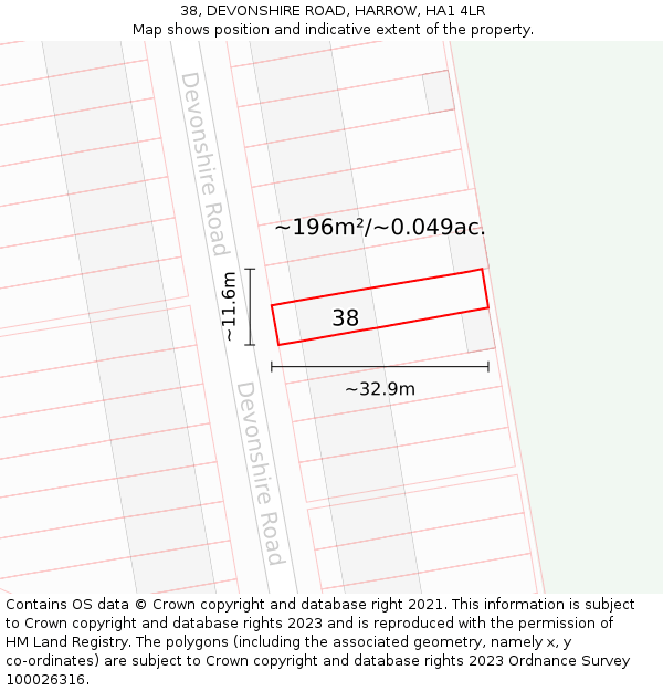 38, DEVONSHIRE ROAD, HARROW, HA1 4LR: Plot and title map