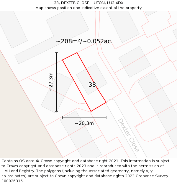 38, DEXTER CLOSE, LUTON, LU3 4DX: Plot and title map