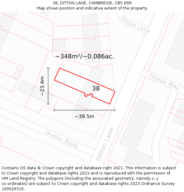 38, DITTON LANE, CAMBRIDGE, CB5 8SR: Plot and title map