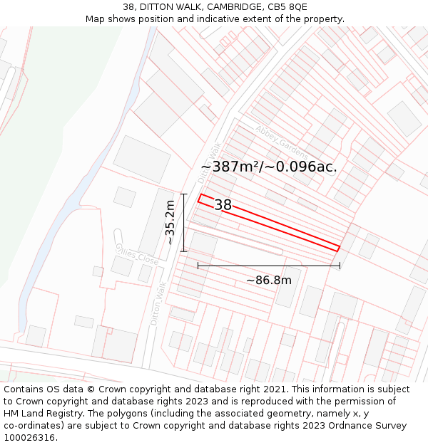 38, DITTON WALK, CAMBRIDGE, CB5 8QE: Plot and title map