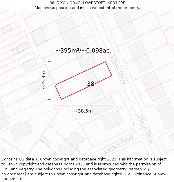 38, DIXON DRIVE, LOWESTOFT, NR33 9PF: Plot and title map