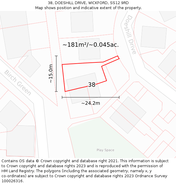 38, DOESHILL DRIVE, WICKFORD, SS12 9RD: Plot and title map