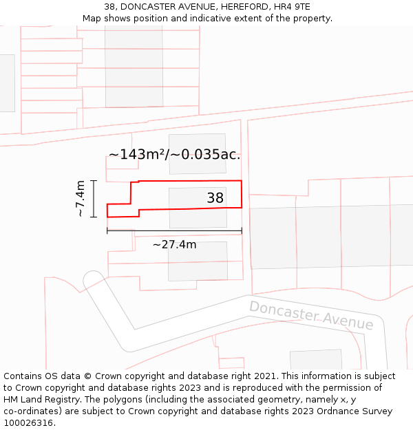 38, DONCASTER AVENUE, HEREFORD, HR4 9TE: Plot and title map