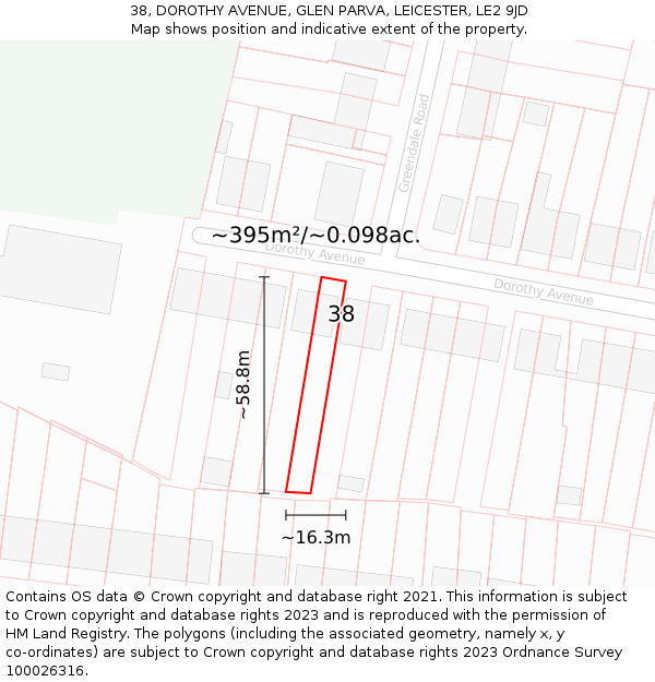38, DOROTHY AVENUE, GLEN PARVA, LEICESTER, LE2 9JD: Plot and title map